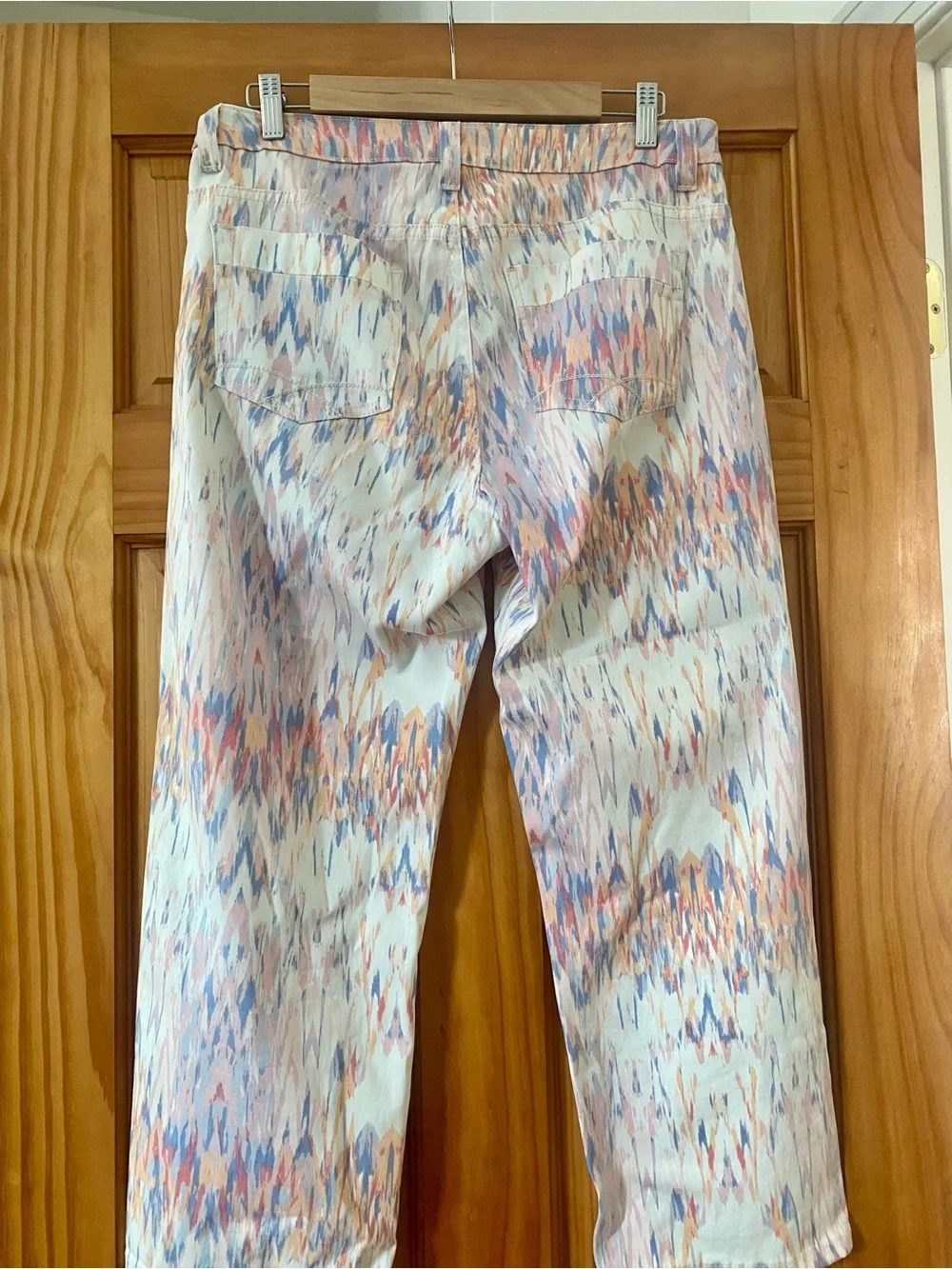 Christopher Blue Abstract Print Cropped Straight Leg Pants Size 12 Made USA
